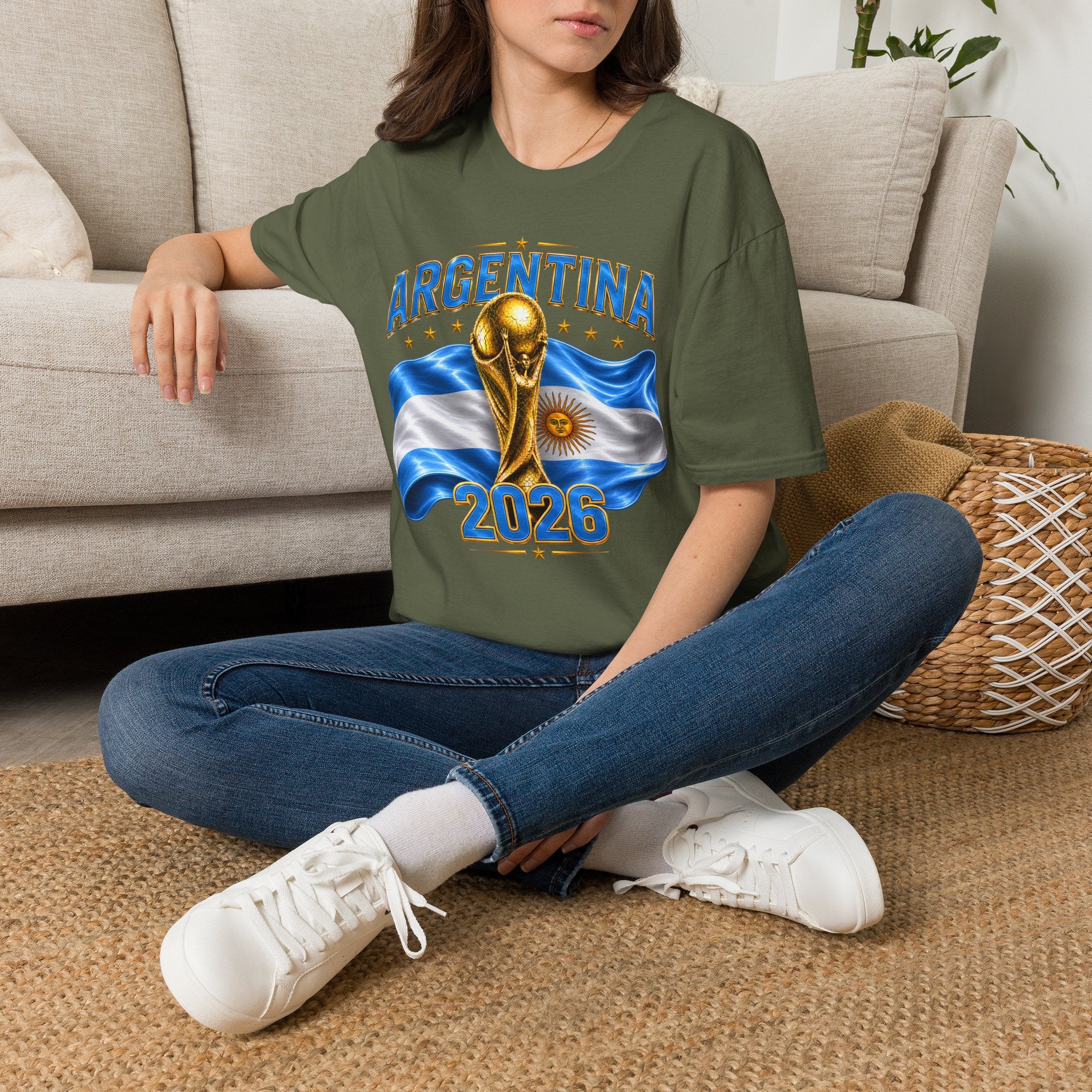Argentina 2026 World Cup T-Shirt — Golden Trophy & Flag Soccer Fan Tee