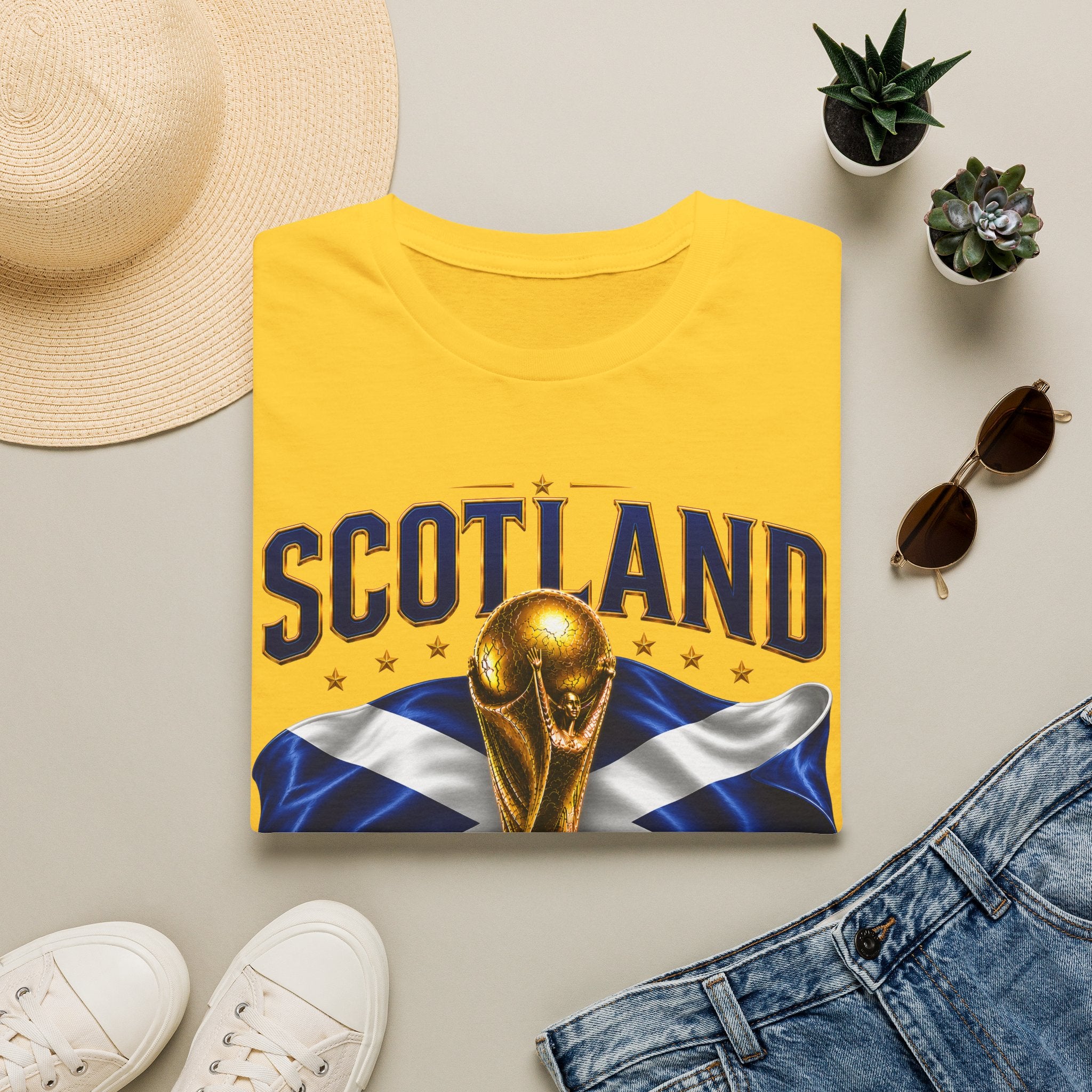 Scotland 2026 World Cup Soccer T-Shirt — Scottish Flag & Trophy Football Tee