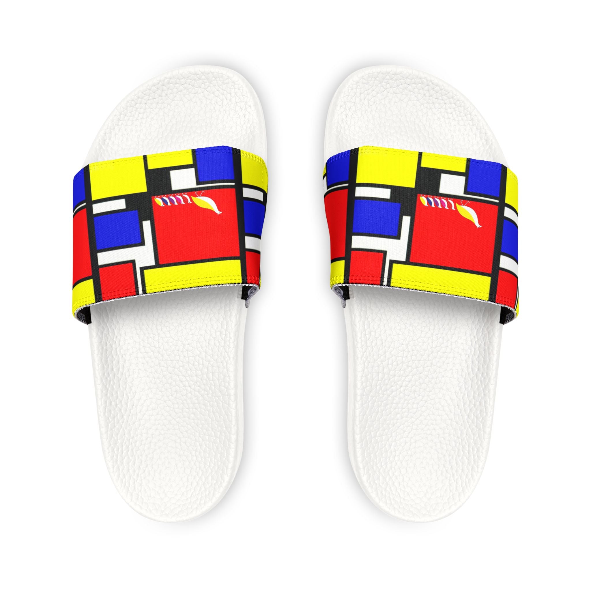 Primary Colors Geometric Blocks Youth Sandals | Mondrian Inspired Slides
