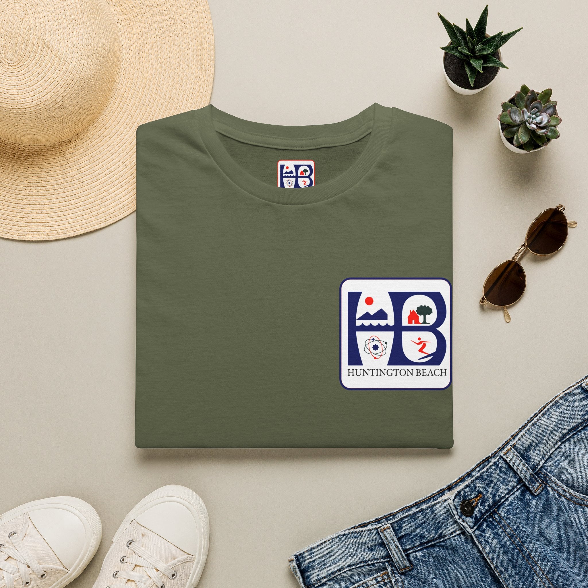 Huntington Beach Retro Logo T-Shirt — HB Surf & Sunset Tee (printed 3 side)