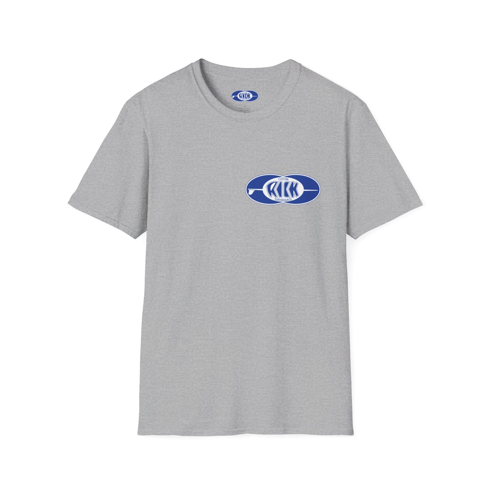 RICK SURFBOARDS Unisex Softstyle T-Shirt, Mens Womens Tee, Many Colors Tagged Front Back Print