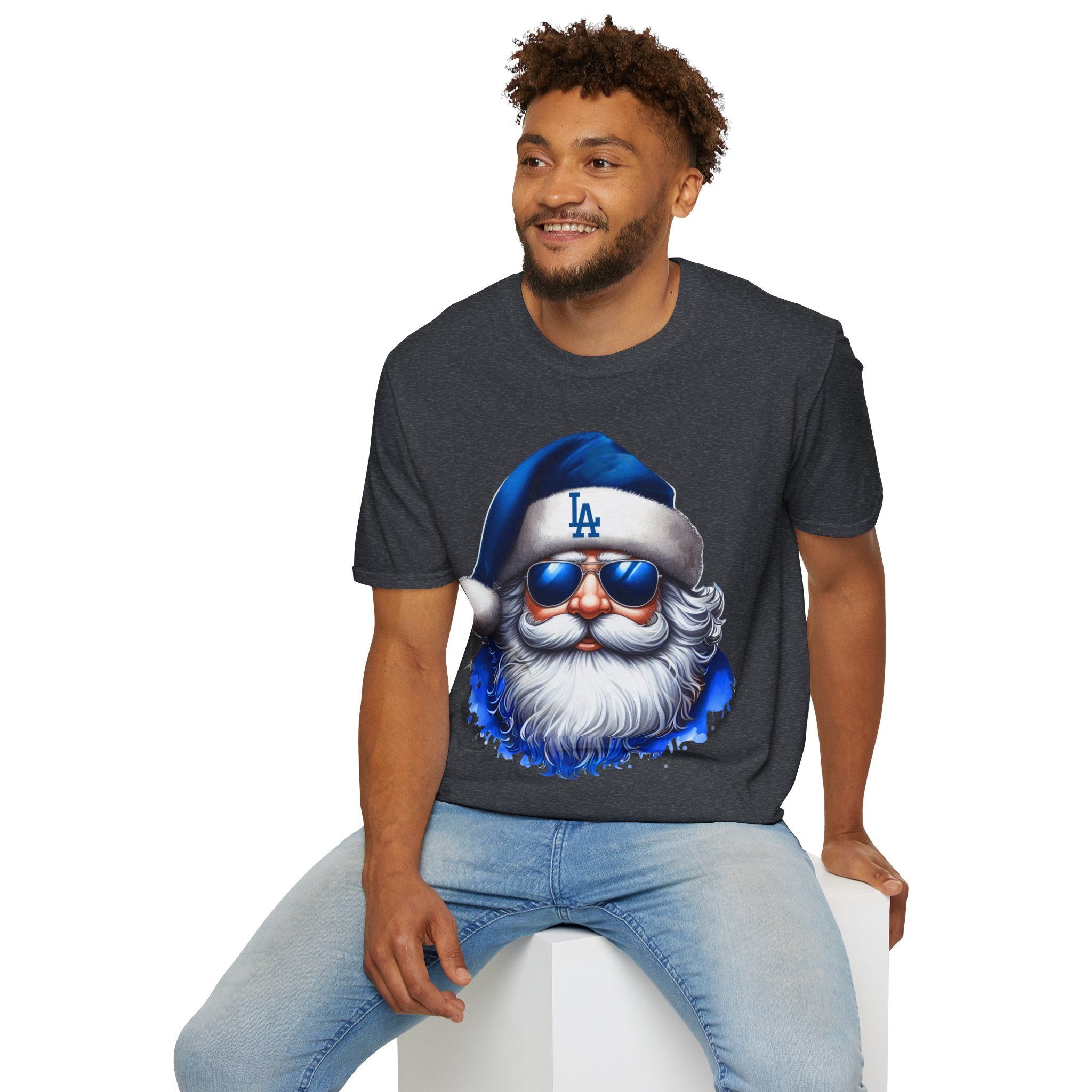 LA Dodgers Blue Santa T-Shirt — Cool Sunglasses Holiday Tee