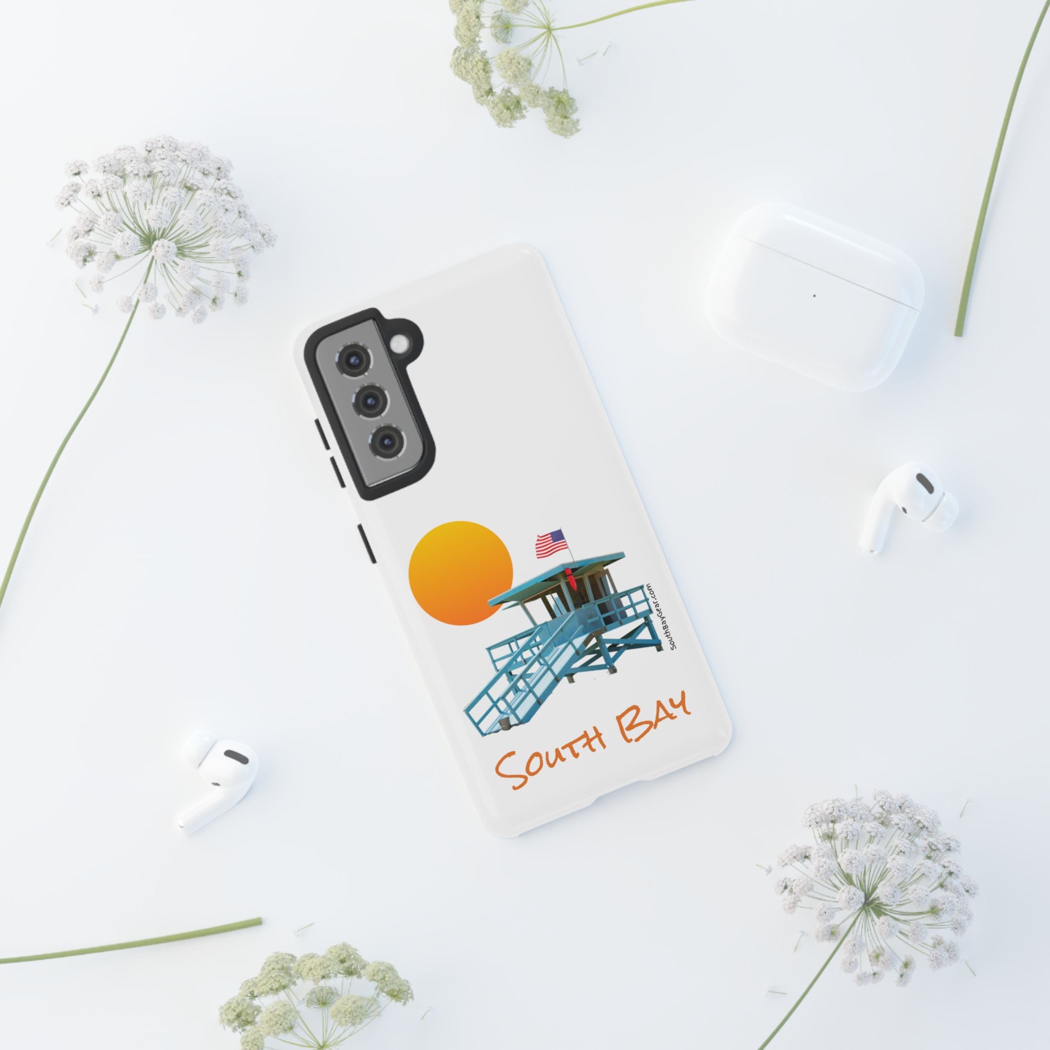 South Bay Lifeguard Stand with American Flag Tough Phone Cases