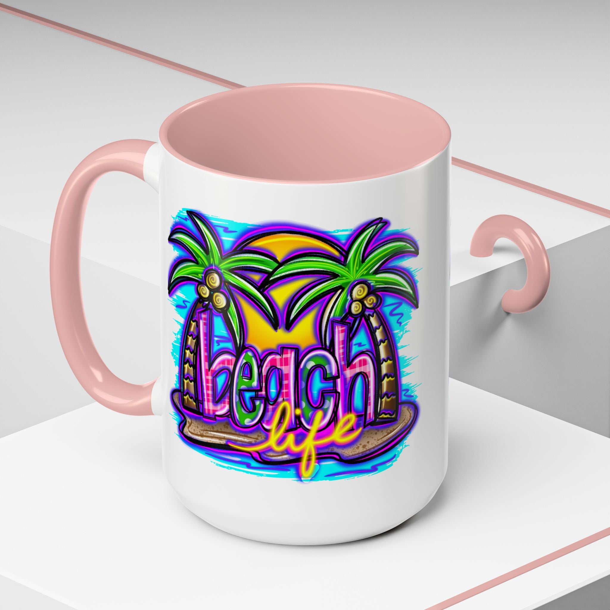 Beach Life Coffee Mug — Tropical Palm Sunset Accent Mug (11/15oz)
