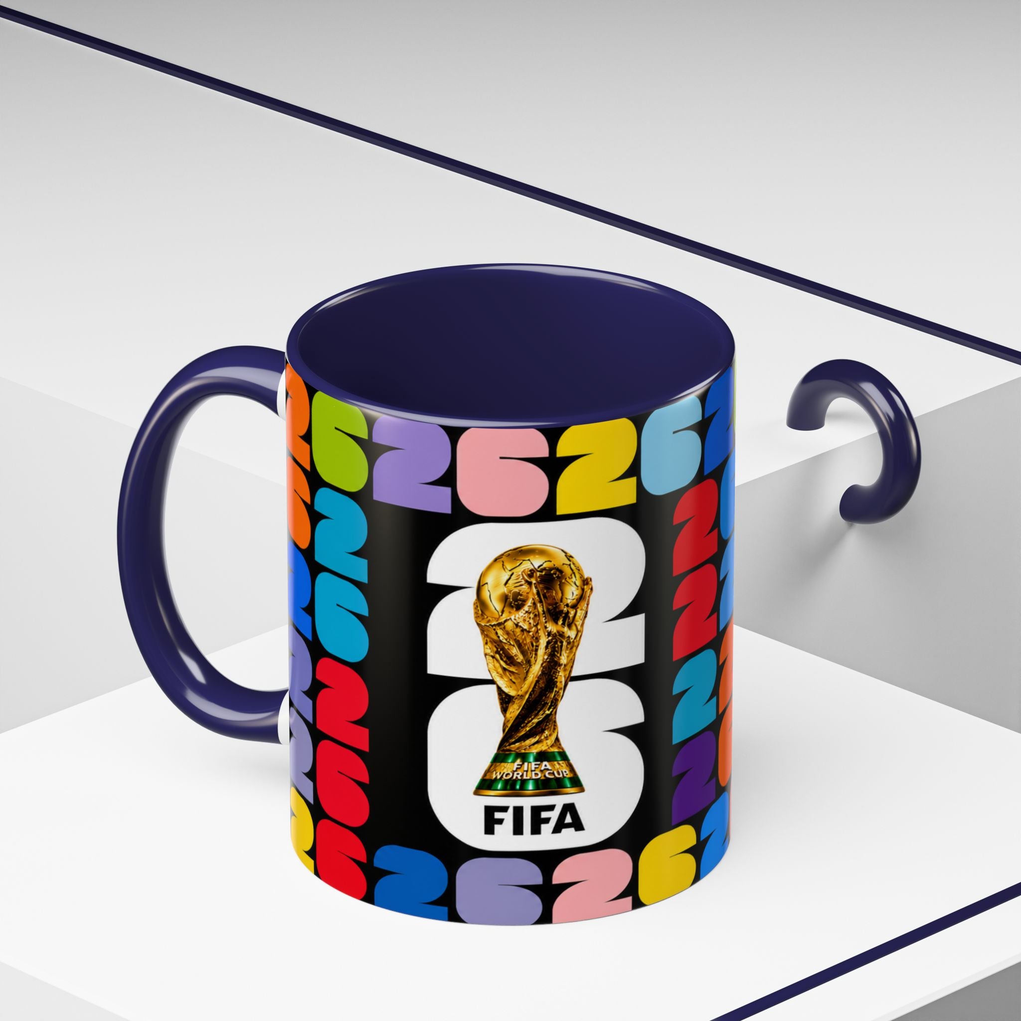 2026 World Cup Accent Coffee Mug – Colorful FIFA Trophy Design (11/15oz)
