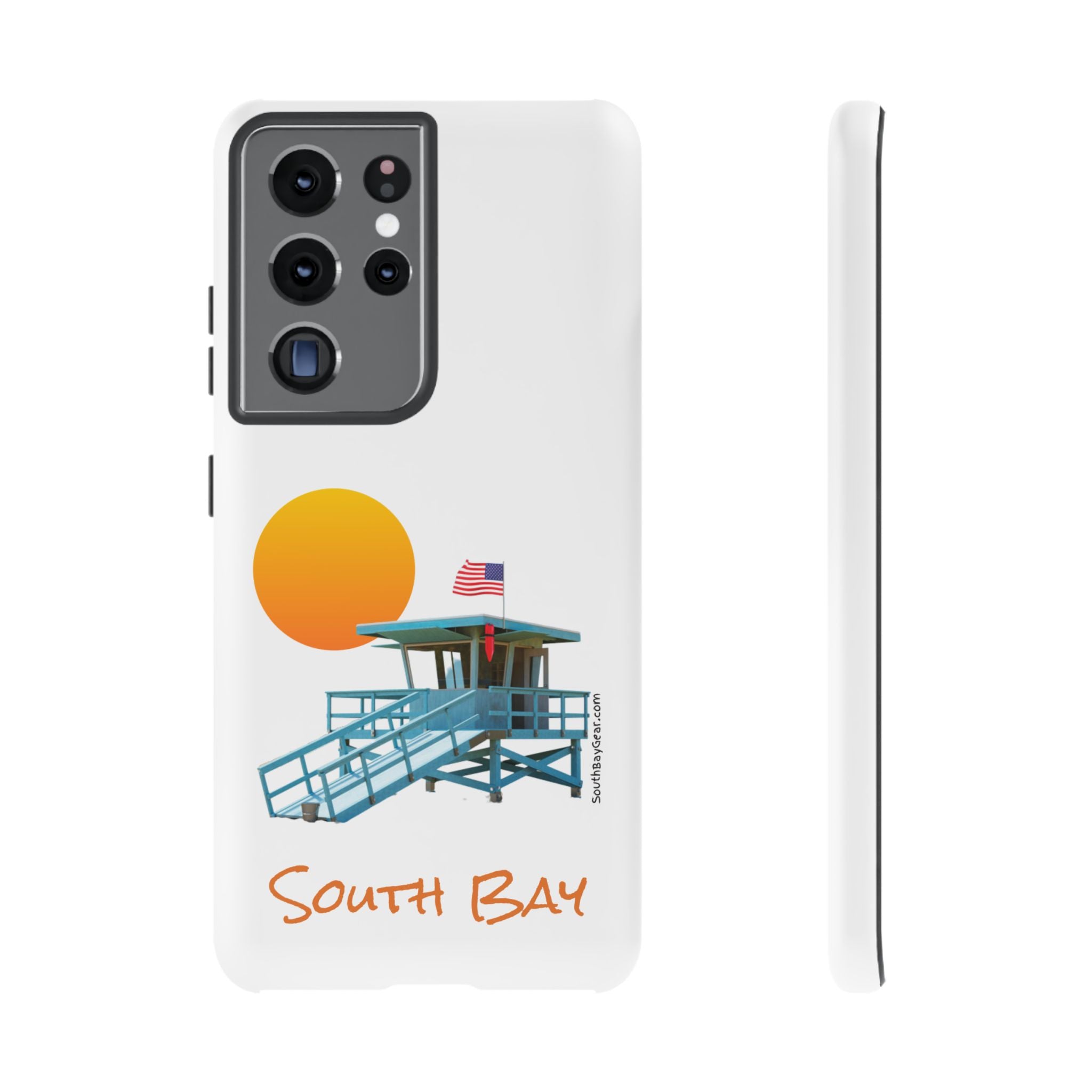 South Bay Lifeguard Stand with American Flag Tough Phone Cases