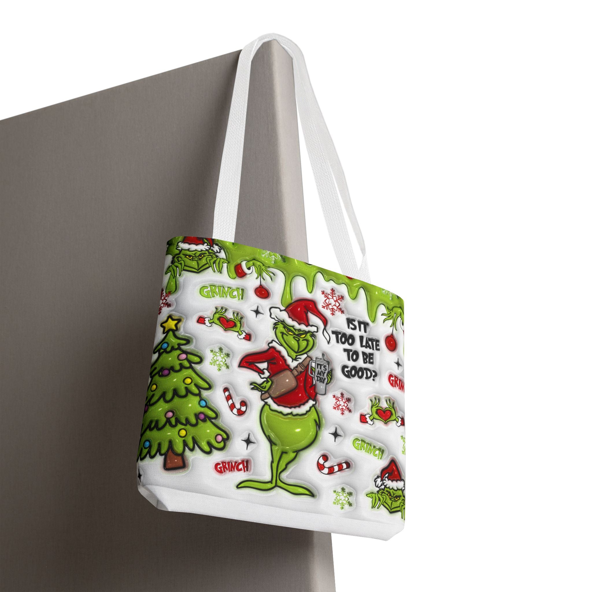 Christmas Tote Bag, Holiday Shopping Bag, Grinch Gift, Festive Reusable Bag, Cute Winter Accessory