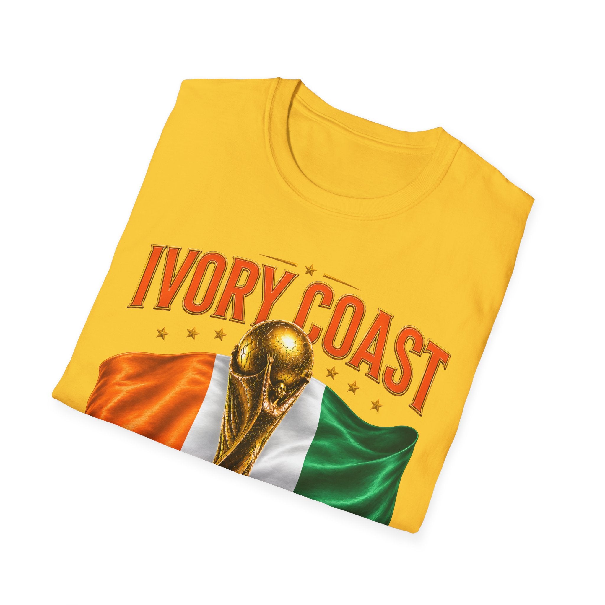 Ivory Coast 2026 World Cup T‑Shirt — FIFA Trophy & Flag Soccer Fan Tee