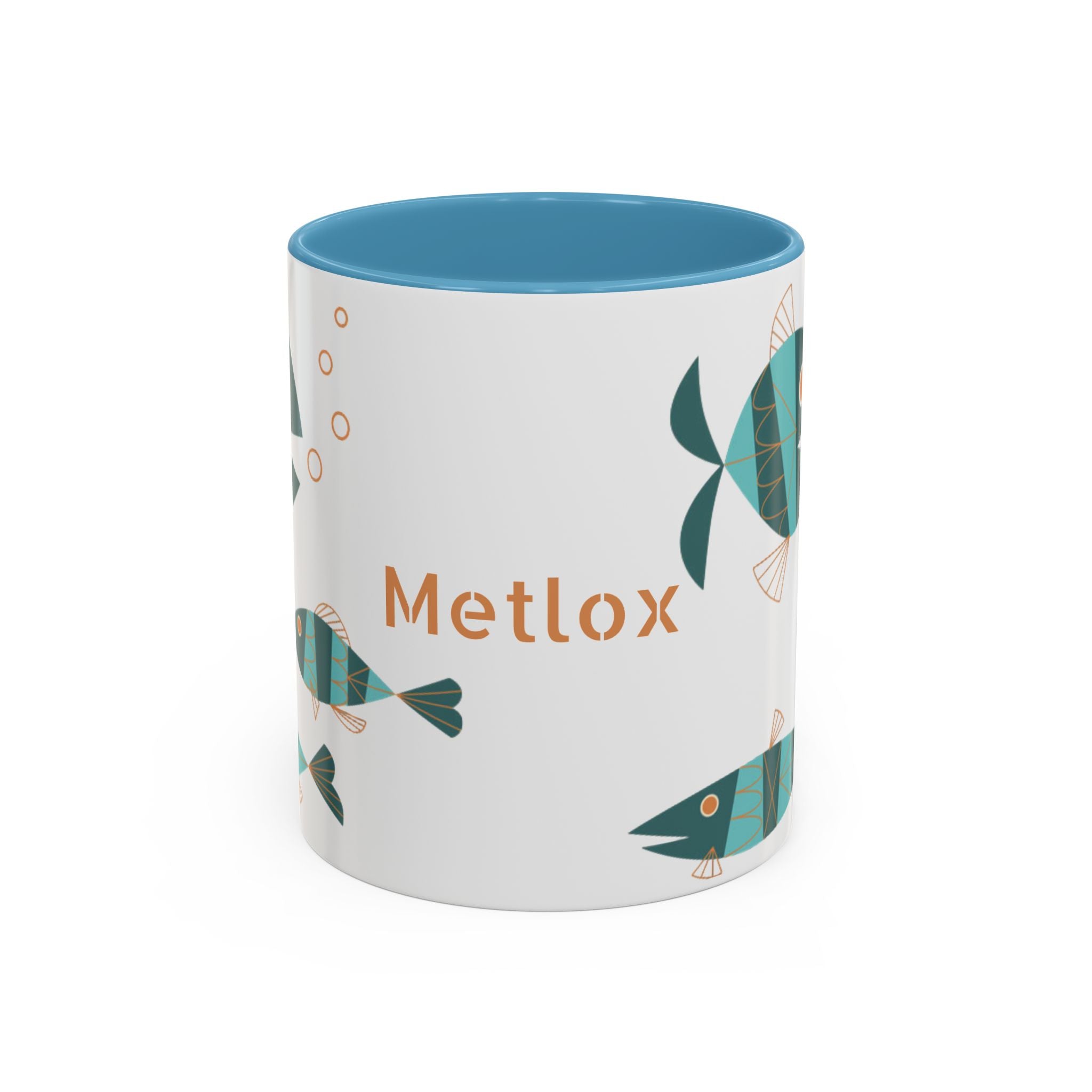 Metlox Pottery Teal Geometric Fish Mug | Accent Coffee Mug
