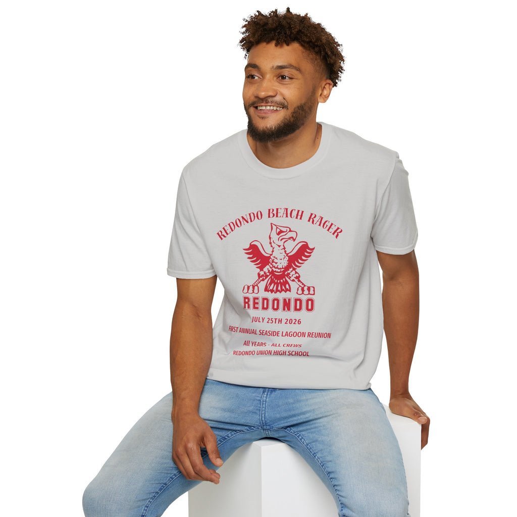 Redondo Beach Rager T-Shirt — Vintage School Spirit Graphic Tee - First Annual All Class Reunion 7-25-26 at Seaside Lagoon Redondo Beach