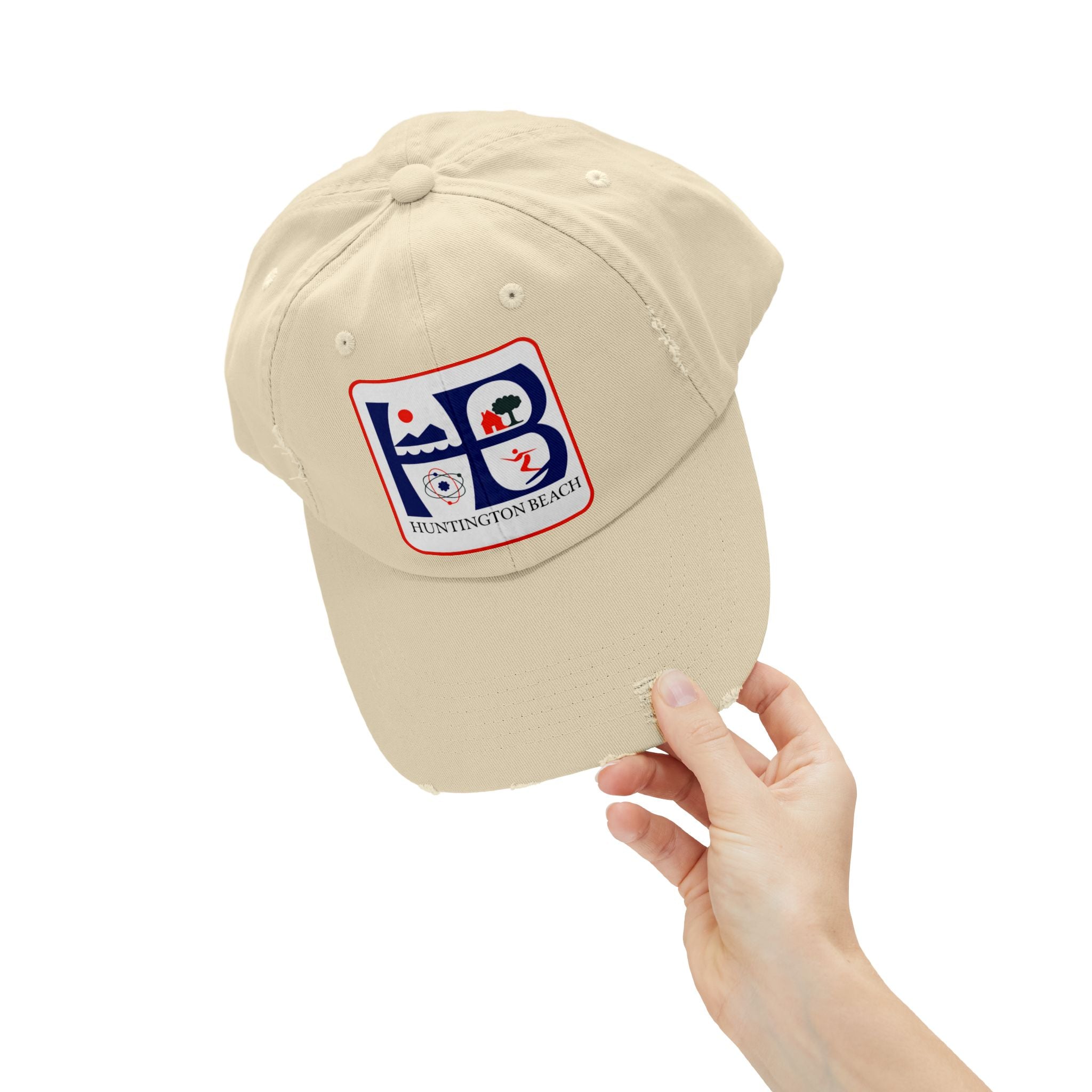 Huntington Beach Distressed Mom and Dad Hat — Vintage Surf & Coastal Patch Cap