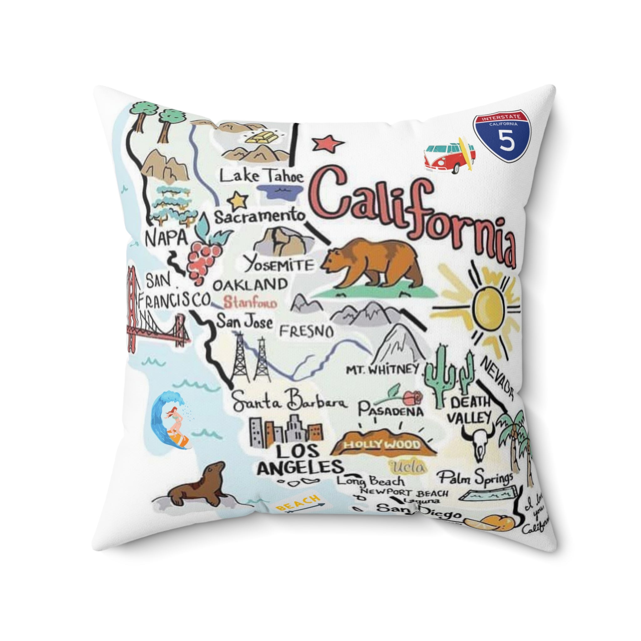 CALIFORNIA FUN MAP - Spun Polyester Square Pillow