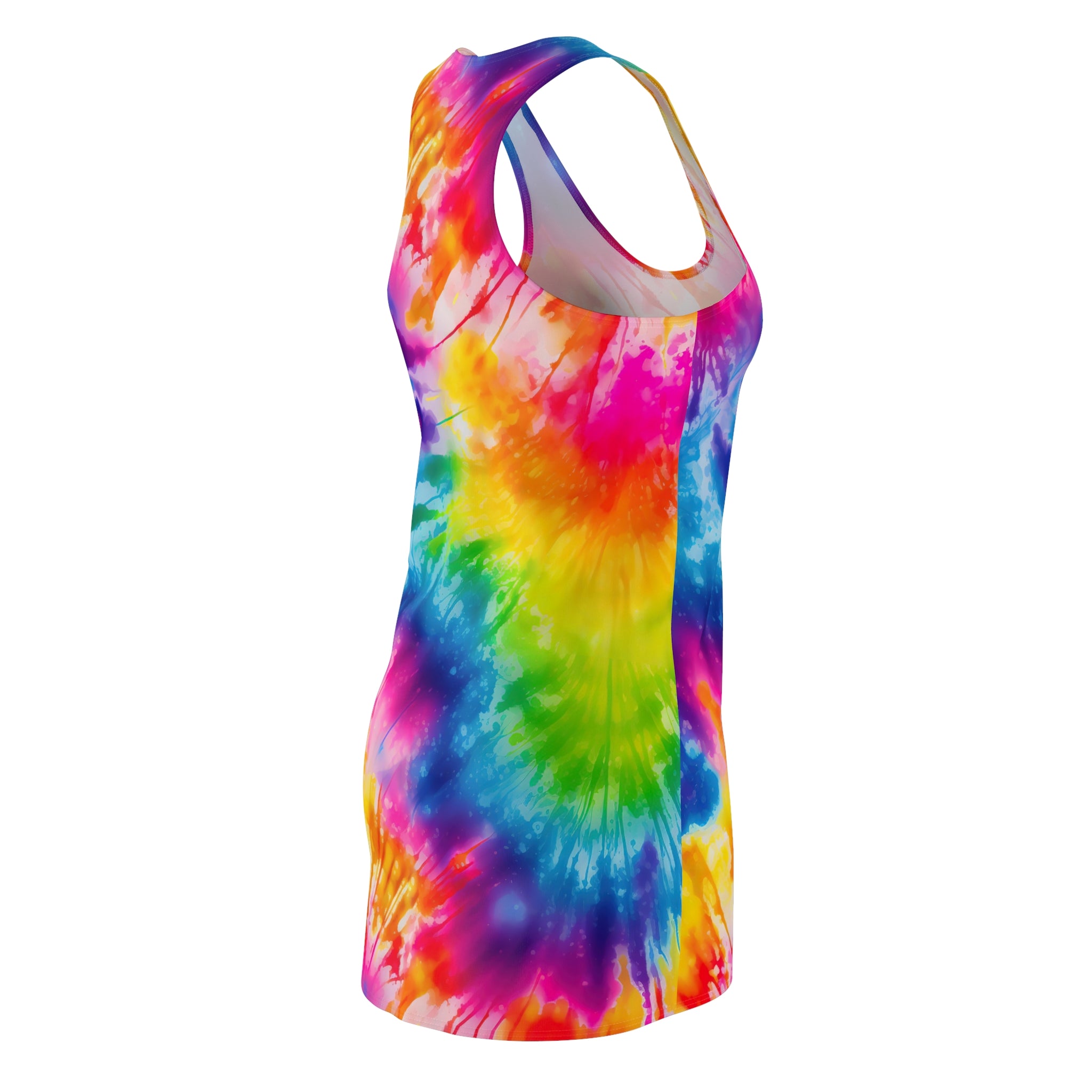 Tie-Dye Racerback Dress — Vibrant Rainbow All-Over Print