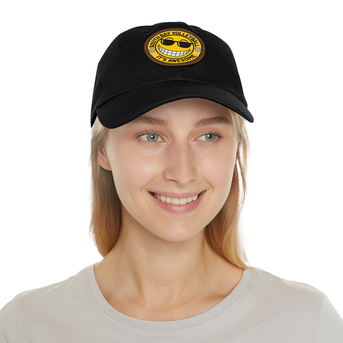 Volleyball Smiley Mom and Dad Hat — "South Bay Volleyball: It’s Awesome" Leather Patch