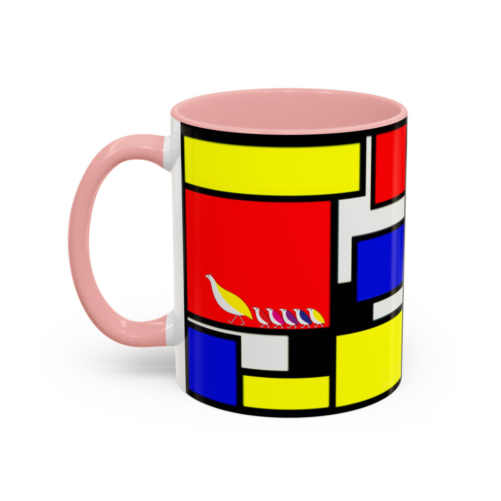 IKIYK School Bus Mondrian Style Geometric Pattern Mug | Accent Coffee Mug 11oz 15oz 1970s