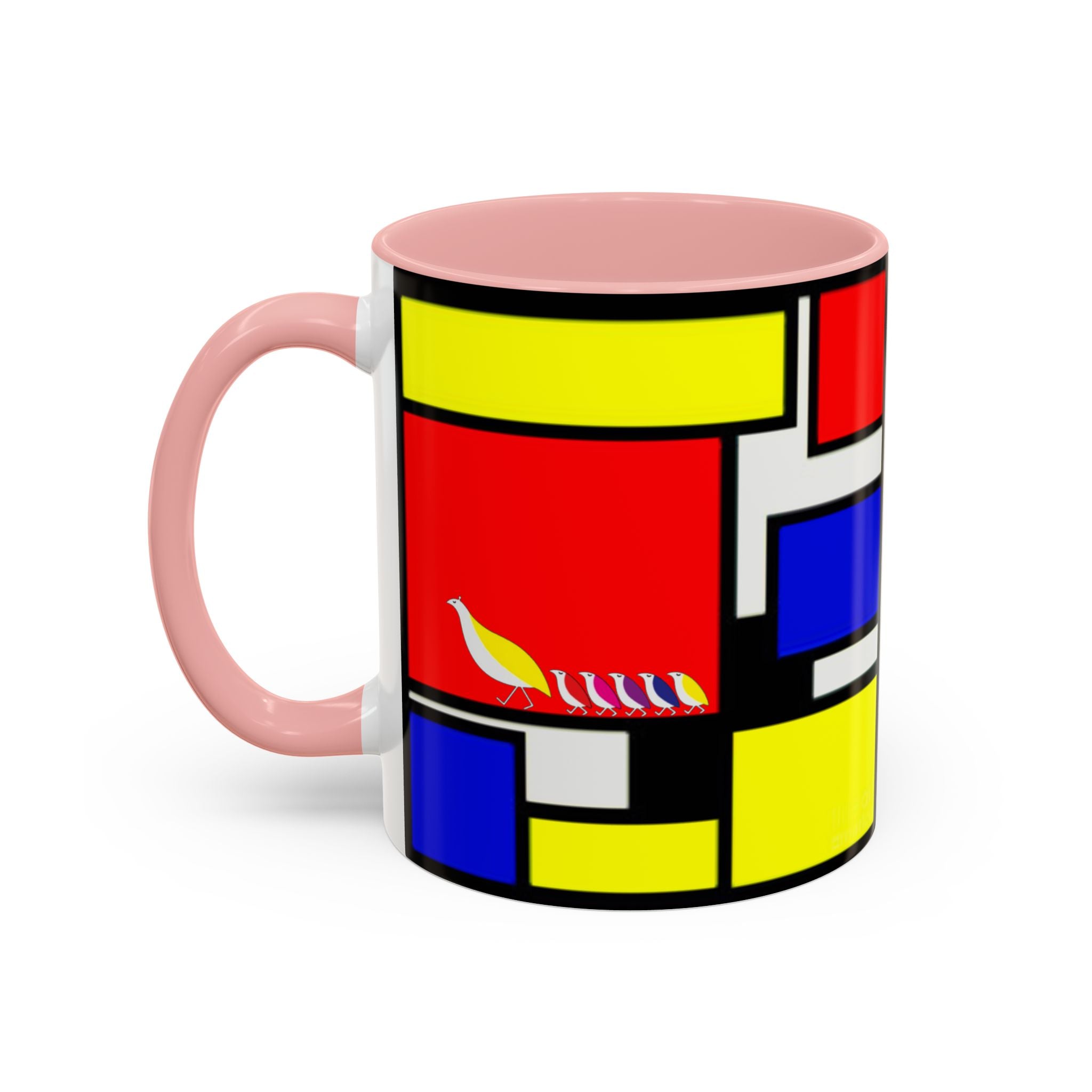 IKIYK School Bus Mondrian Style Geometric Pattern Mug | Accent Coffee Mug 11oz 15oz 1970s