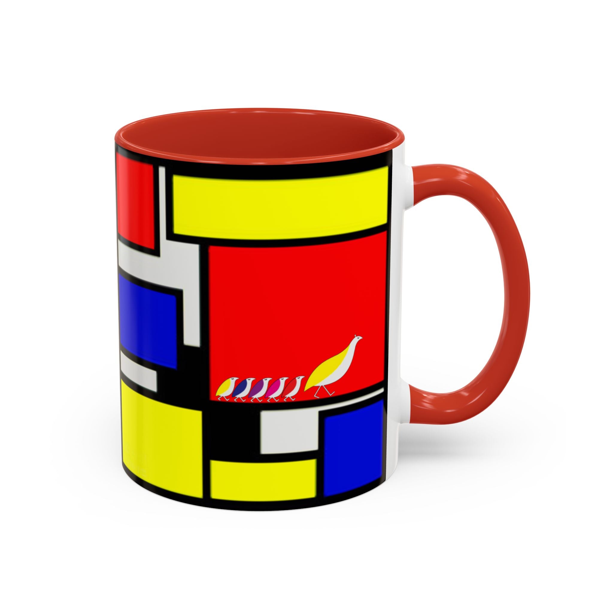 IKIYK School Bus Mondrian Style Geometric Pattern Mug | Accent Coffee Mug 11oz 15oz 1970s