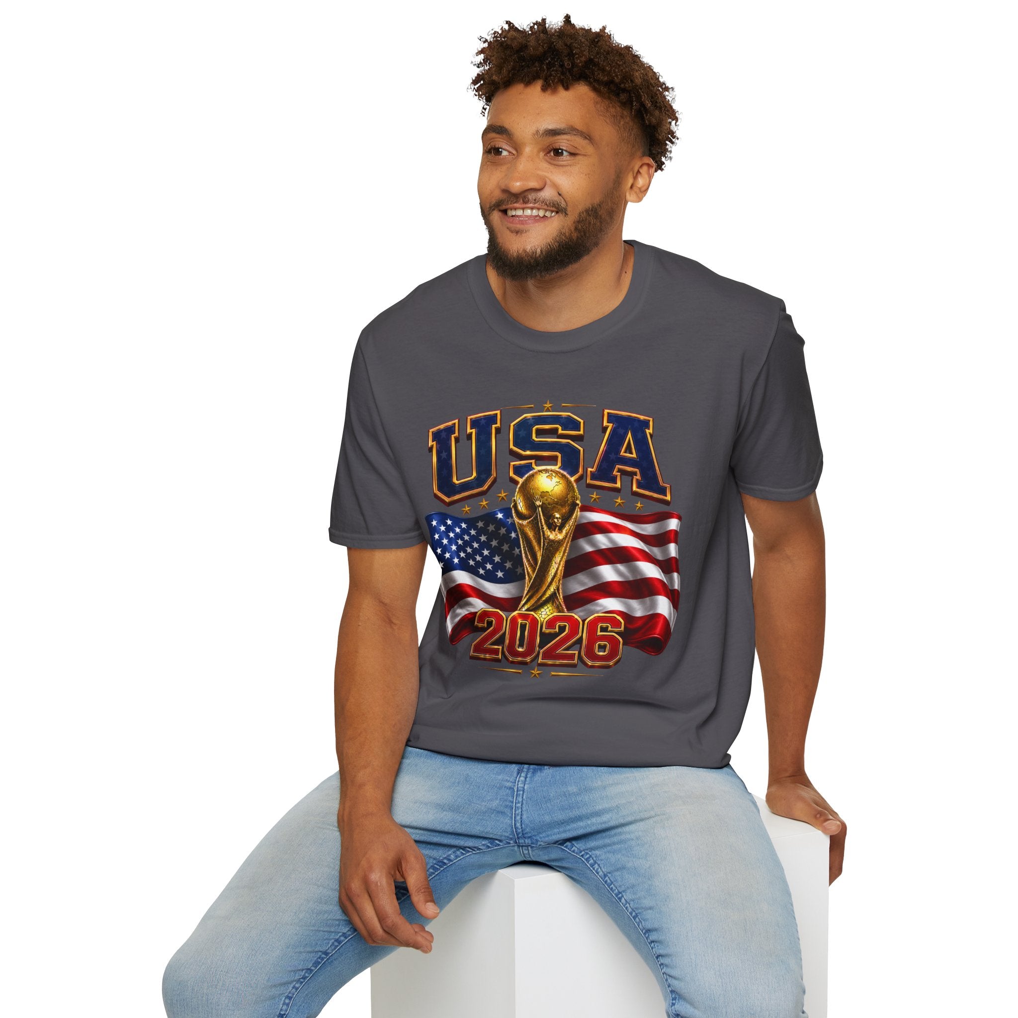 USA World Cup 2026 Soccer T-Shirt – American Flag & Trophy Design
