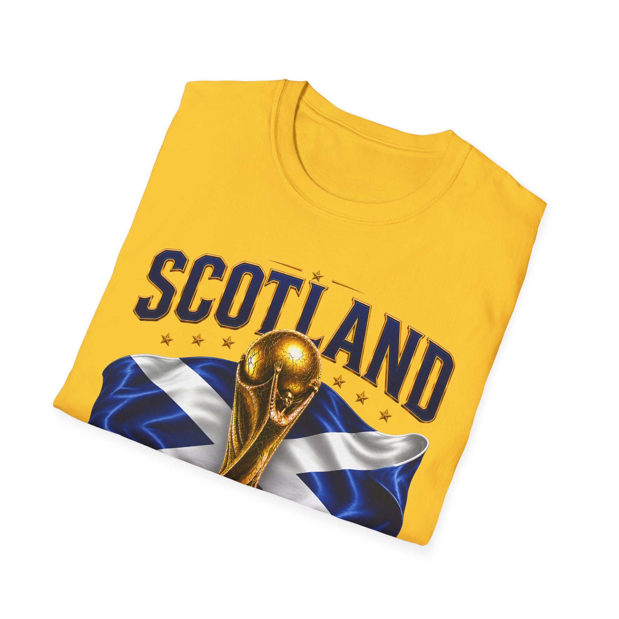 Scotland 2026 World Cup Soccer T-Shirt — Scottish Flag & Trophy Football Tee