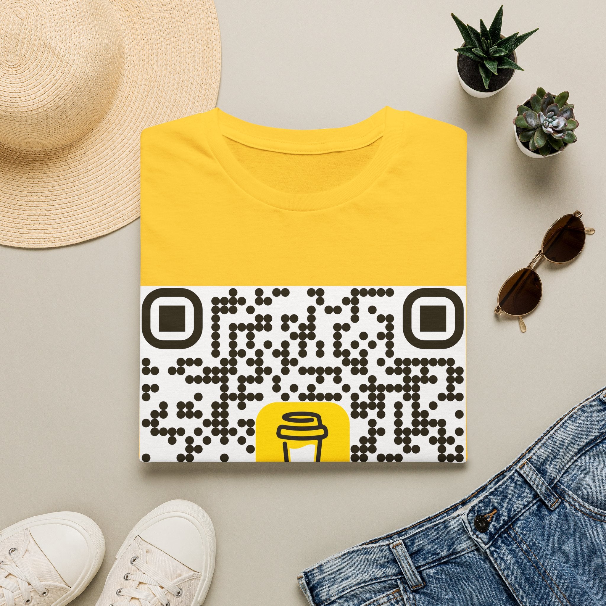 QR Code Coffee Cup T‑Shirt — Scan-to-Order Cafe Tee