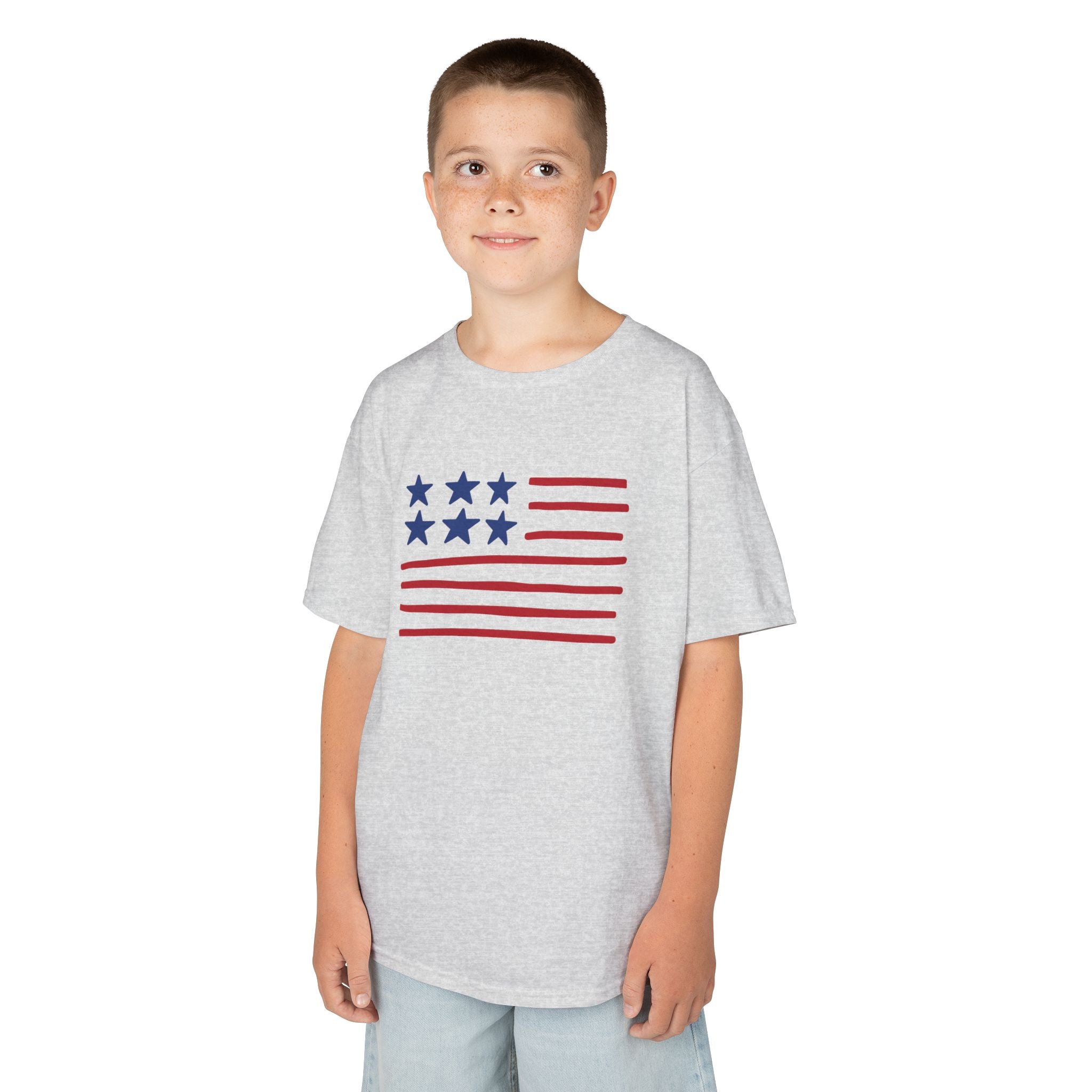 Stars and Stripes  Kids American Flag T-Shirt — Red & Blue Stars Stripe Patriotic Tee