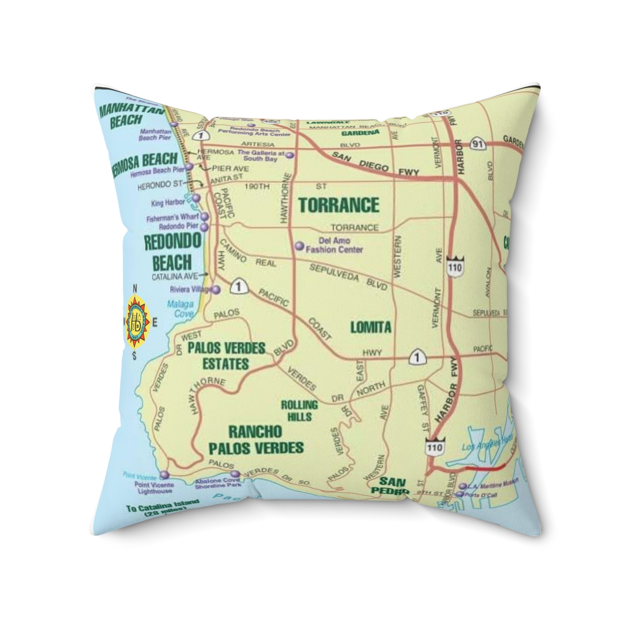 Hermosa Beach California 90254 MAP Spun Polyester Square Pillow