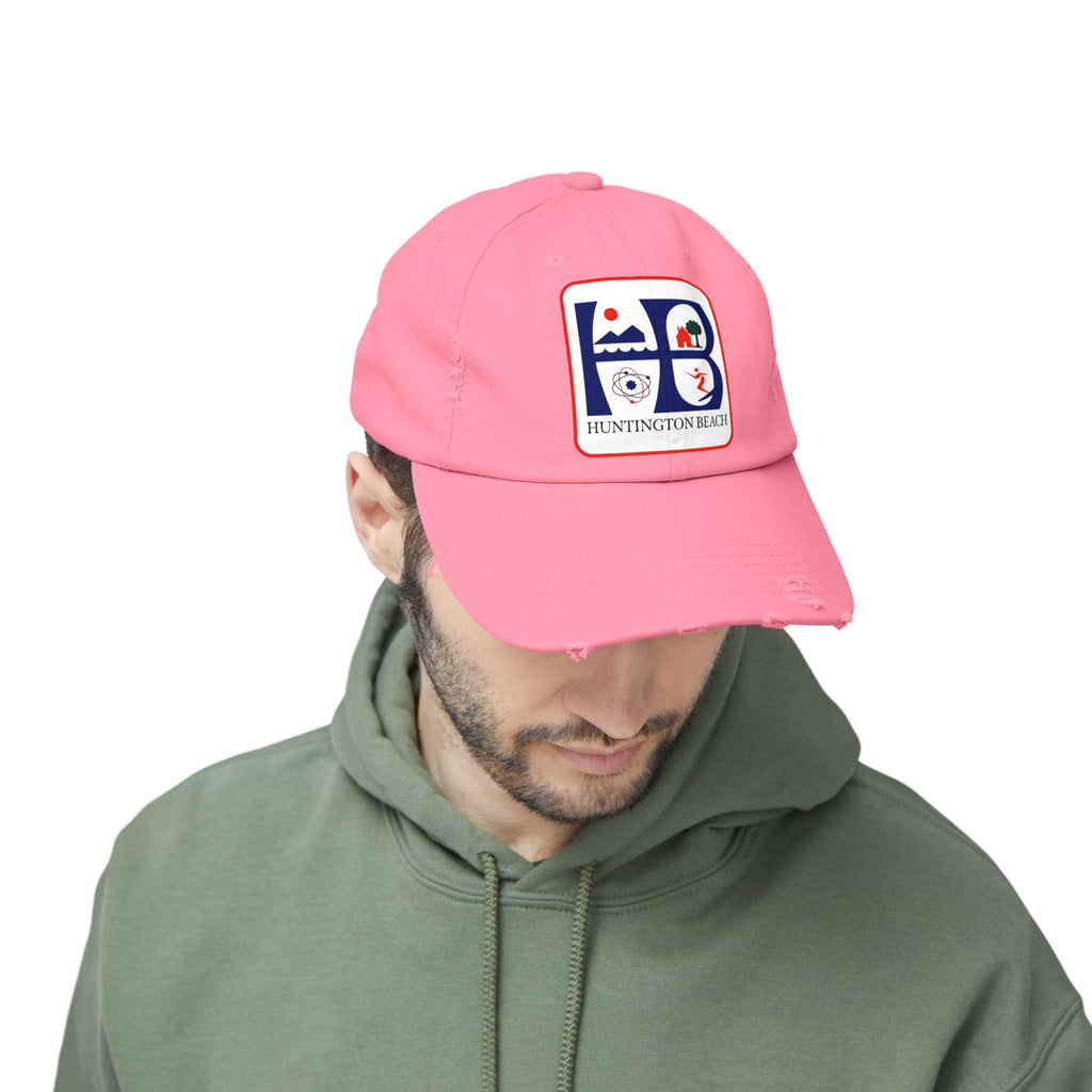 Huntington Beach Distressed Mom and Dad Hat — Vintage Surf & Coastal Patch Cap