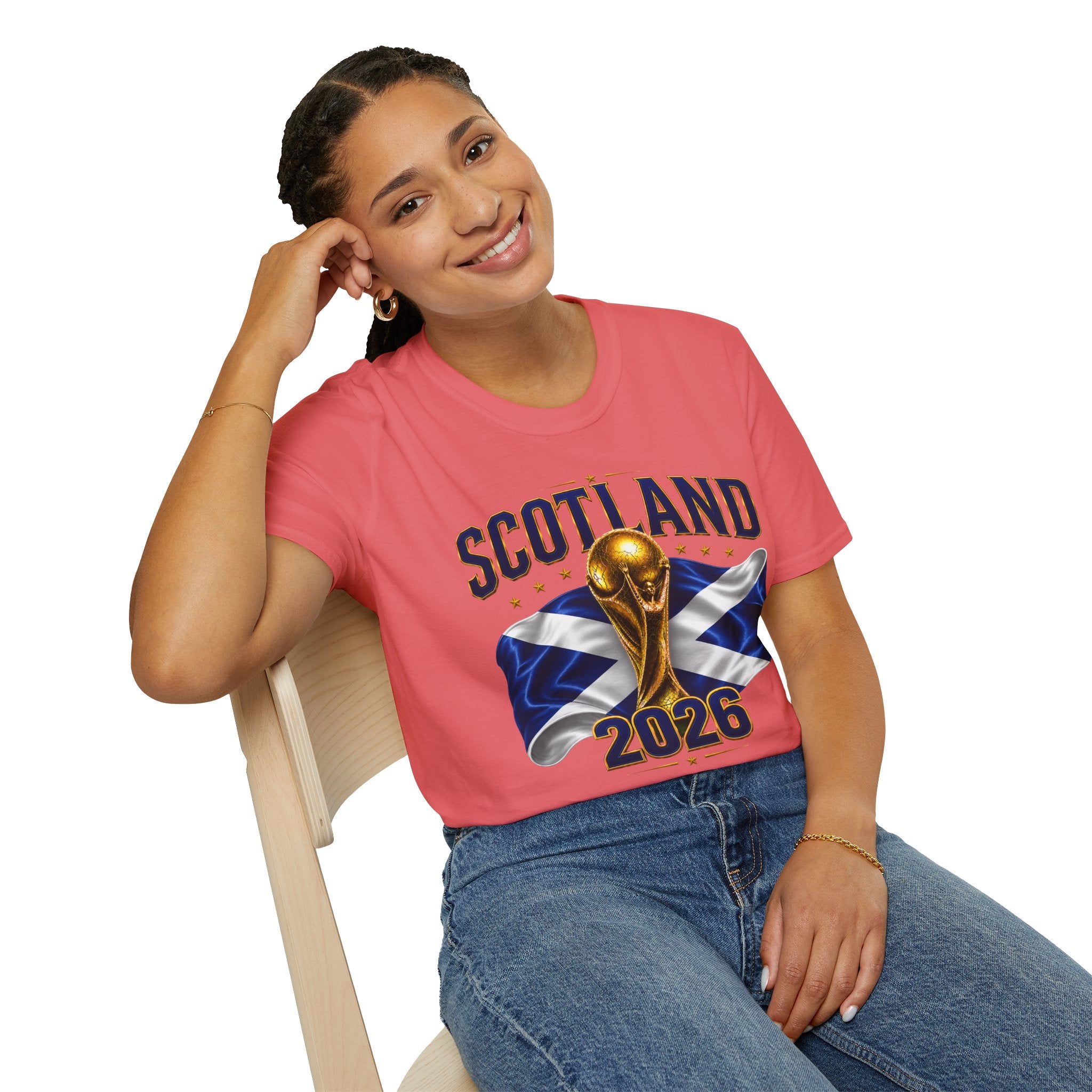 Scotland 2026 World Cup Soccer T-Shirt — Scottish Flag & Trophy Football Tee