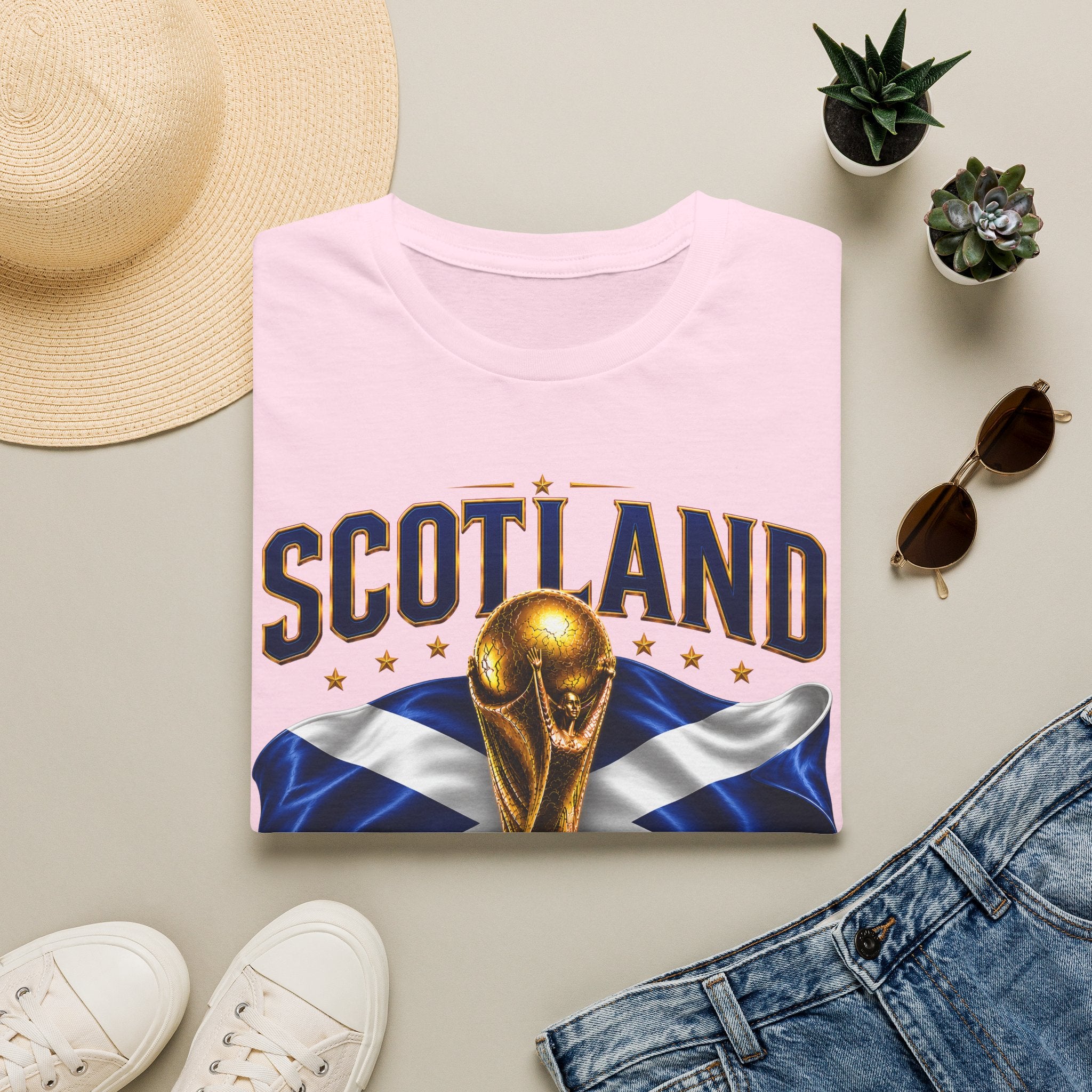 Scotland 2026 World Cup Soccer T-Shirt — Scottish Flag & Trophy Football Tee