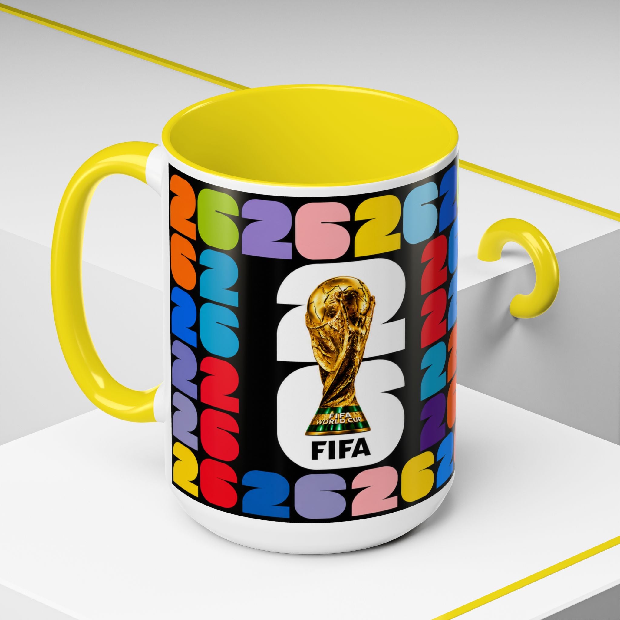 2026 World Cup Accent Coffee Mug – Colorful FIFA Trophy Design (11/15oz)