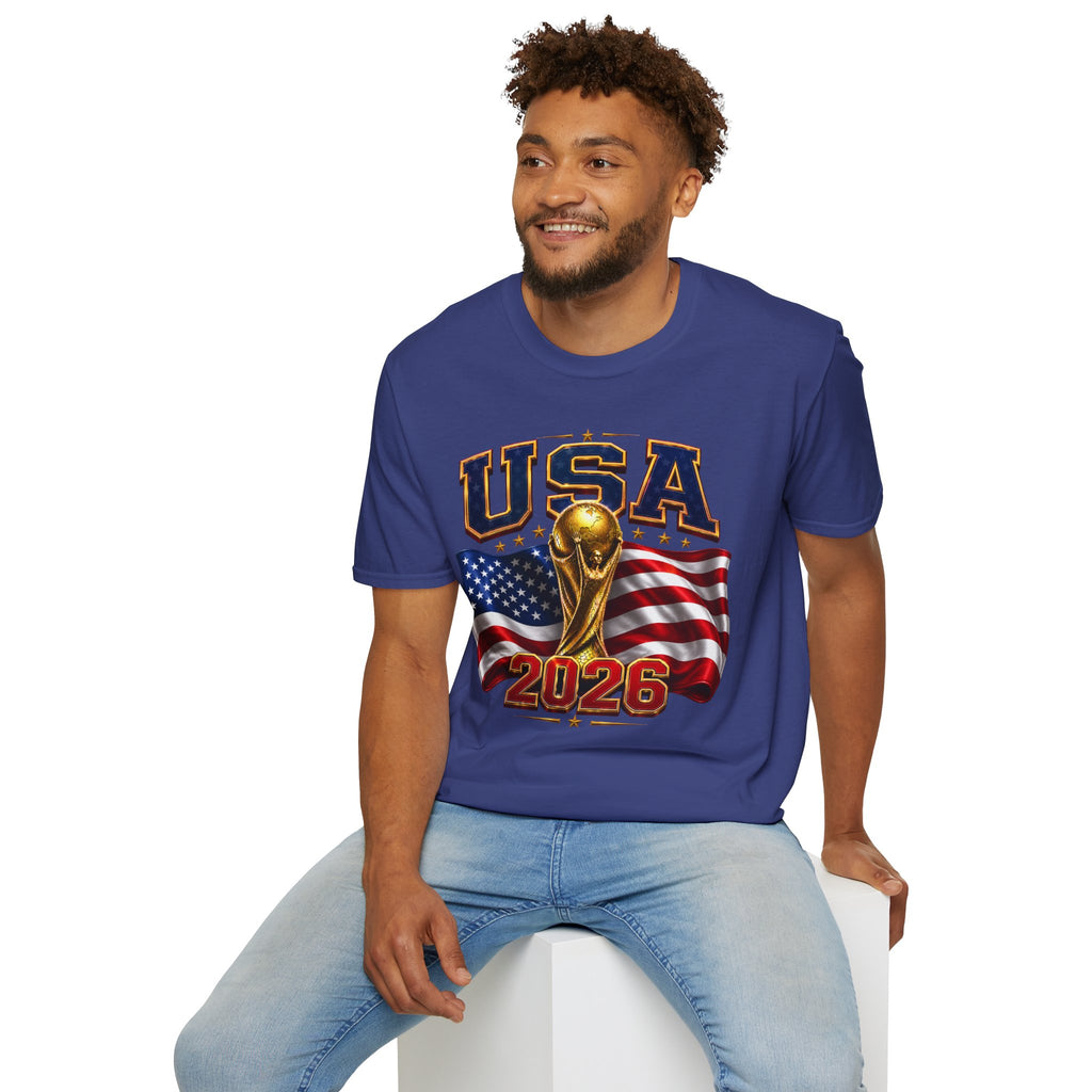 USA World Cup 2026 Soccer T-Shirt – American Flag & Trophy Design