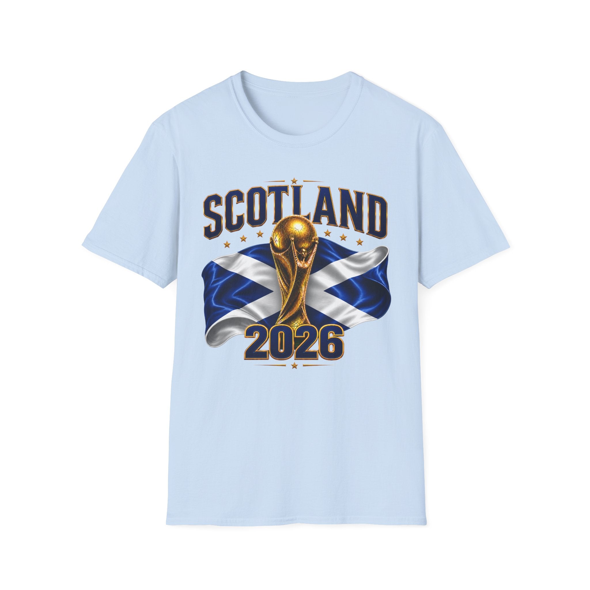 Scotland 2026 World Cup Soccer T-Shirt — Scottish Flag & Trophy Football Tee