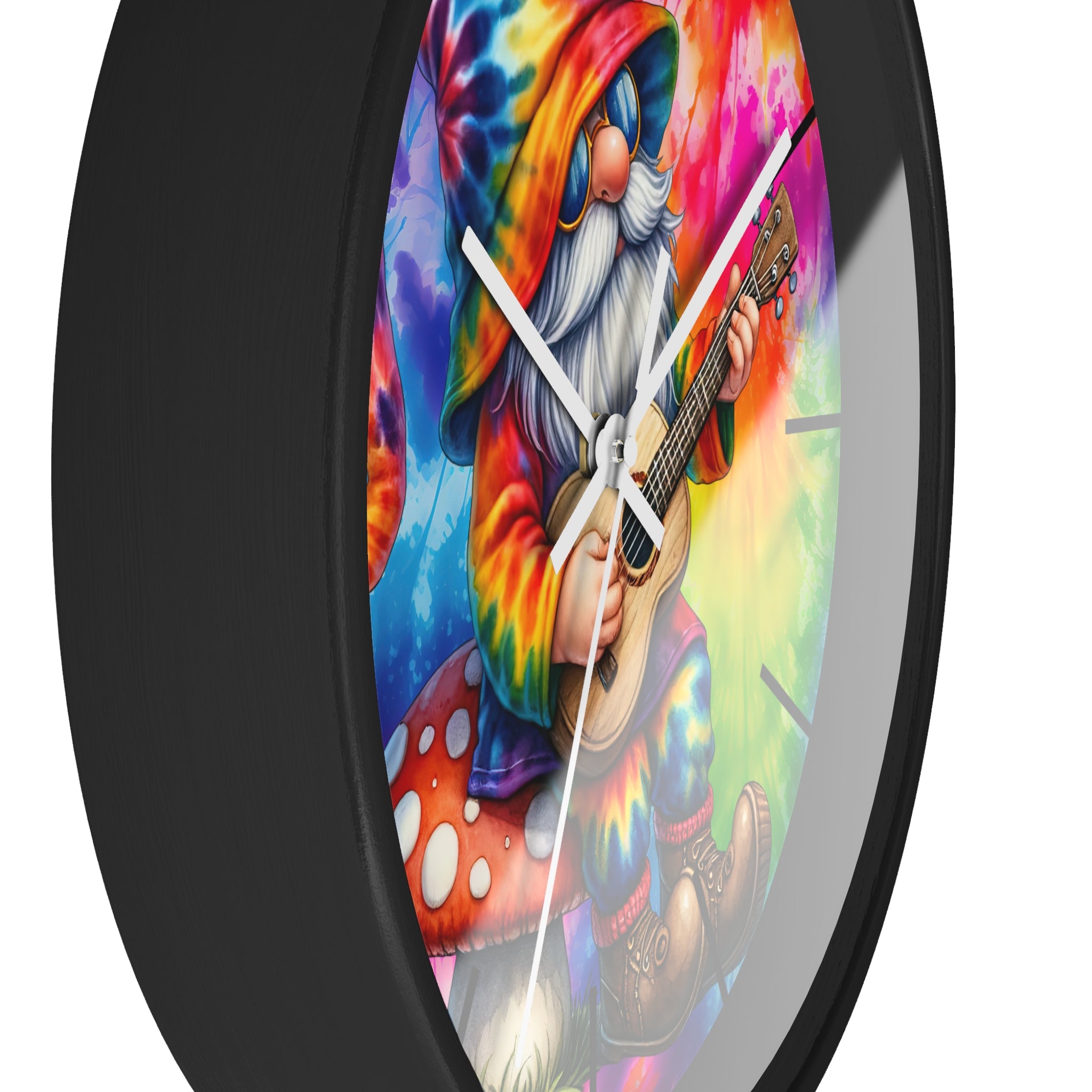 Tie-Dye Gnome Wall Clock — Psychedelic Mushroom Guitar Decor