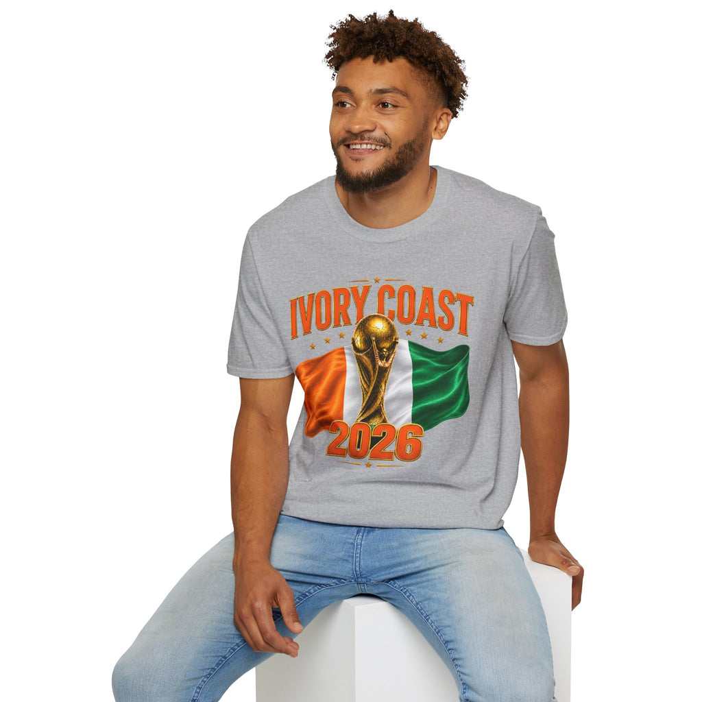 Ivory Coast 2026 World Cup T‑Shirt — FIFA Trophy & Flag Soccer Fan Tee