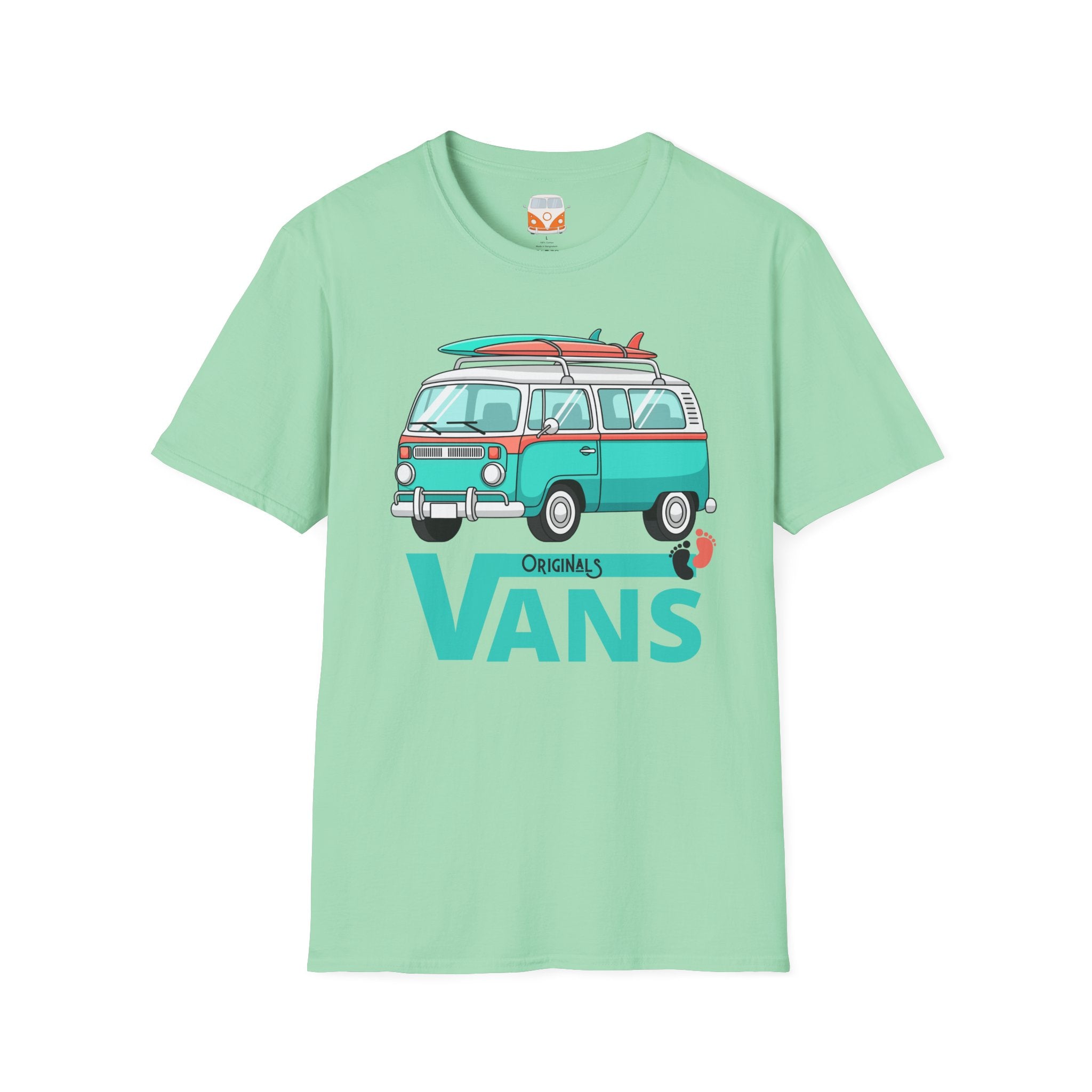 Retro Surf VW Van T-Shirt | Vintage Camper Bus Beach Tee Original Bare Feet