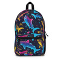 Neon Shark Pattern Backpack | Colorful Ocean Sharks, Starry Night Print