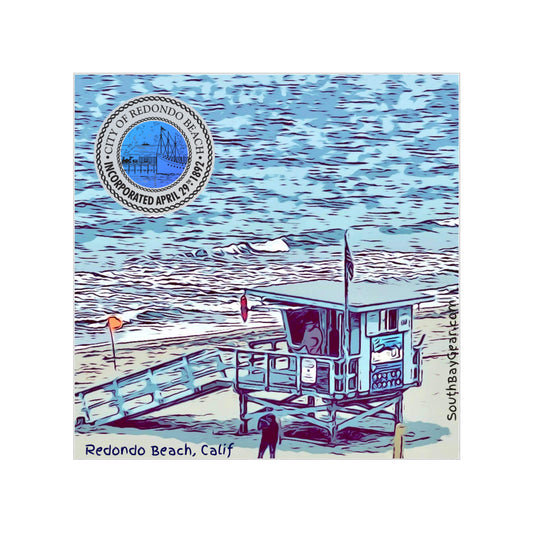 Redondo Beach Lifeguard Stand  Transparent Outdoor Stickers, Square, 1pc