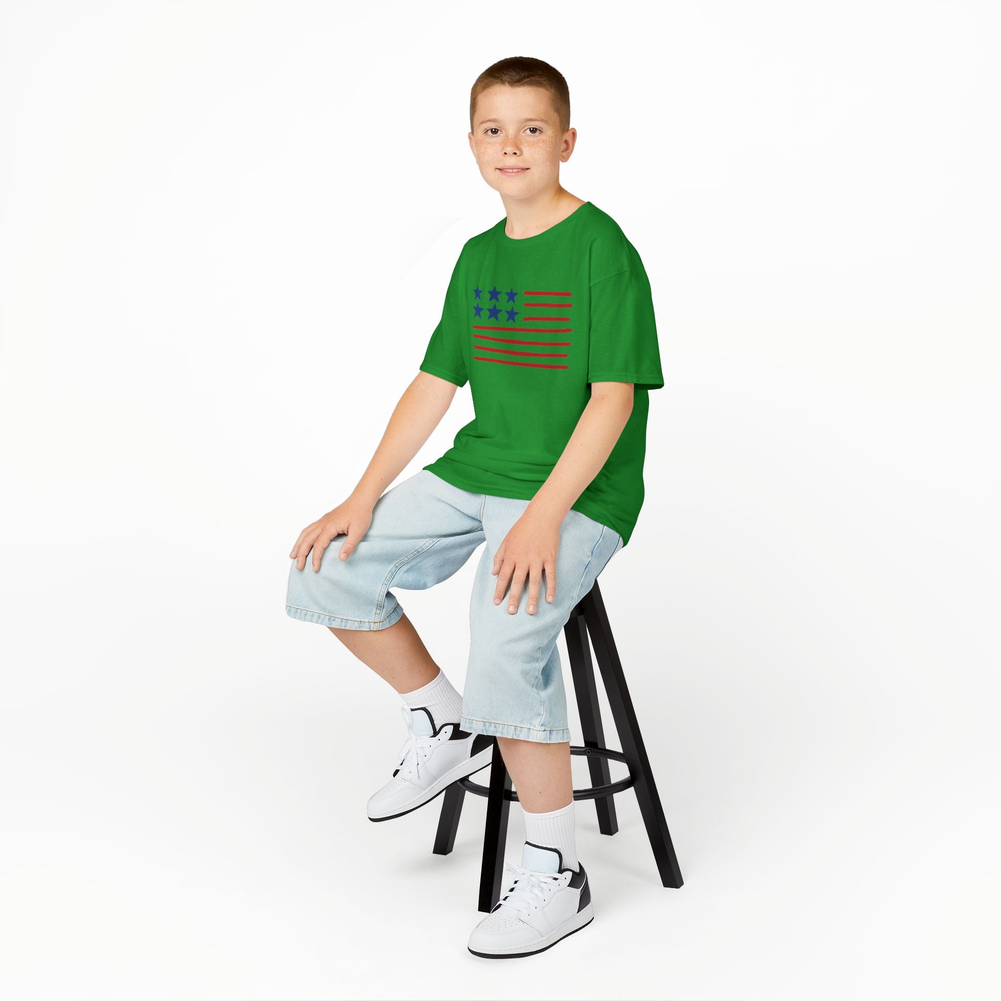 Stars and Stripes  Kids American Flag T-Shirt — Red & Blue Stars Stripe Patriotic Tee