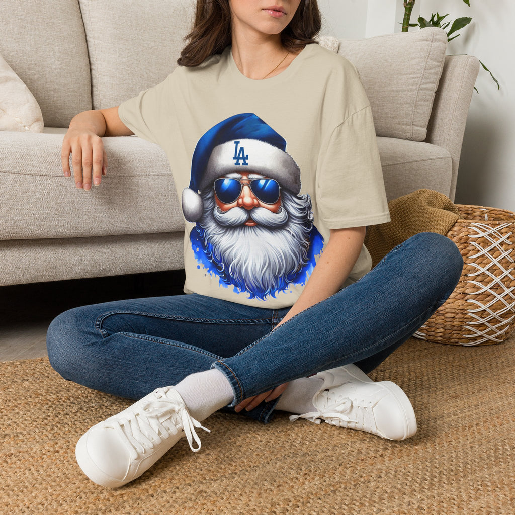 LA Dodgers Blue Santa T-Shirt — Cool Sunglasses Holiday Tee