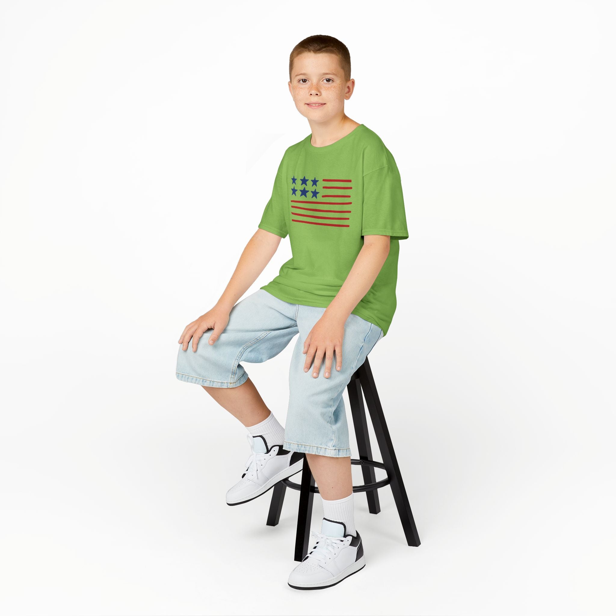 Stars and Stripes  Kids American Flag T-Shirt — Red & Blue Stars Stripe Patriotic Tee