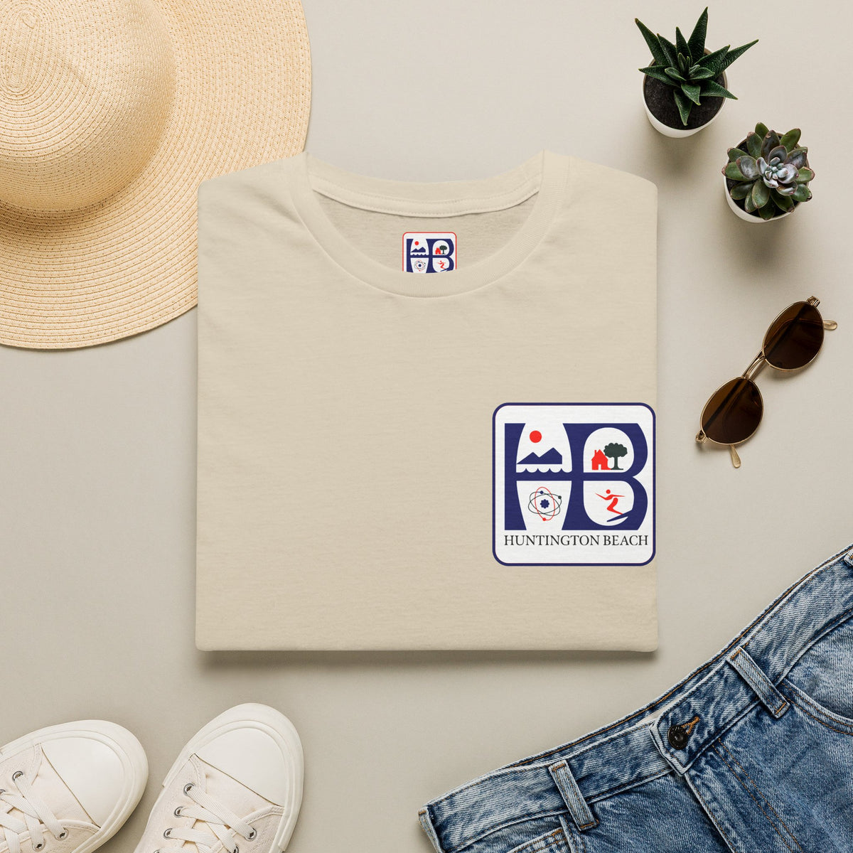 Huntington Beach Retro Logo T-Shirt — HB Surf & Sunset Tee (printed 3 side)