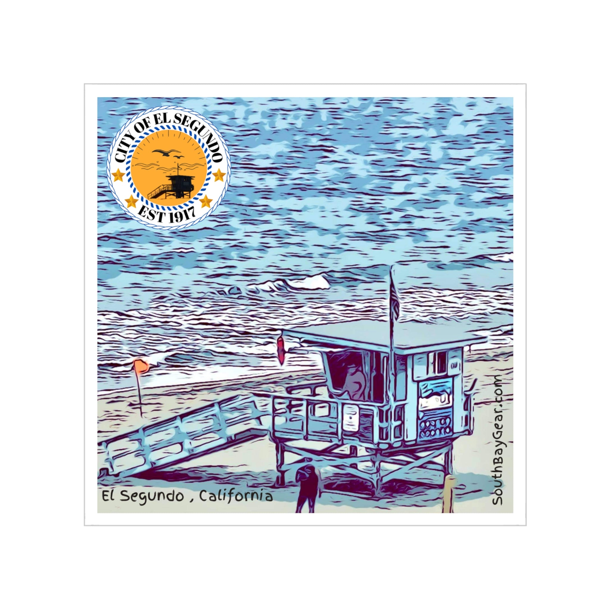 El Segundo Beach  Lifeguard Stand  Transparent Outdoor Stickers Square 1pc
