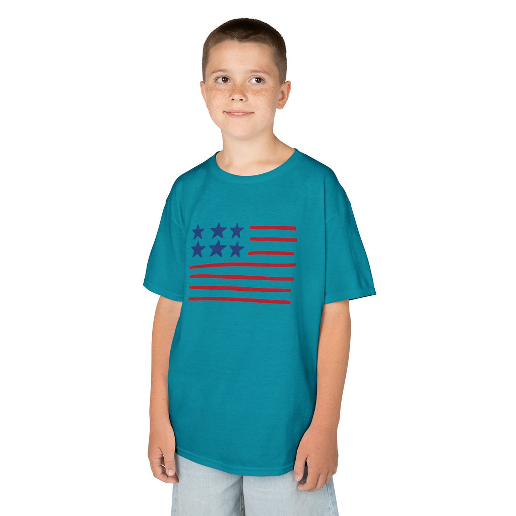 Stars and Stripes  Kids American Flag T-Shirt — Red & Blue Stars Stripe Patriotic Tee