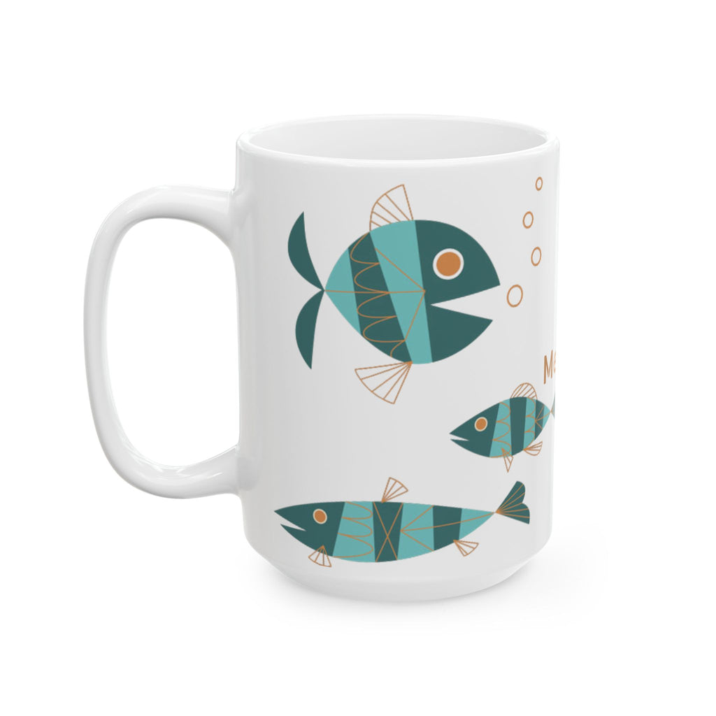 Metlox Pottery Teal Geometric Fish Mug | Ceramic Coffee Tea Cup