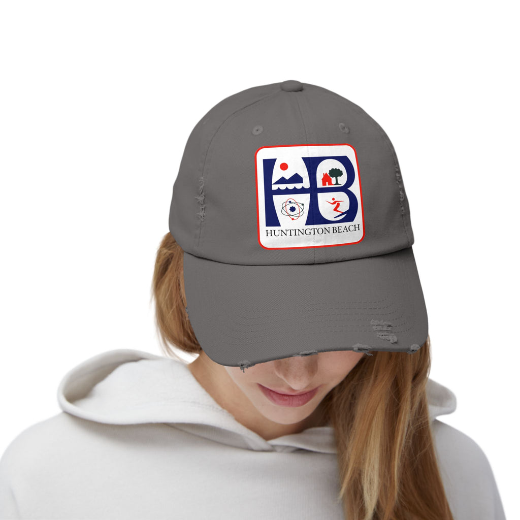Huntington Beach Distressed Mom and Dad Hat — Vintage Surf & Coastal Patch Cap