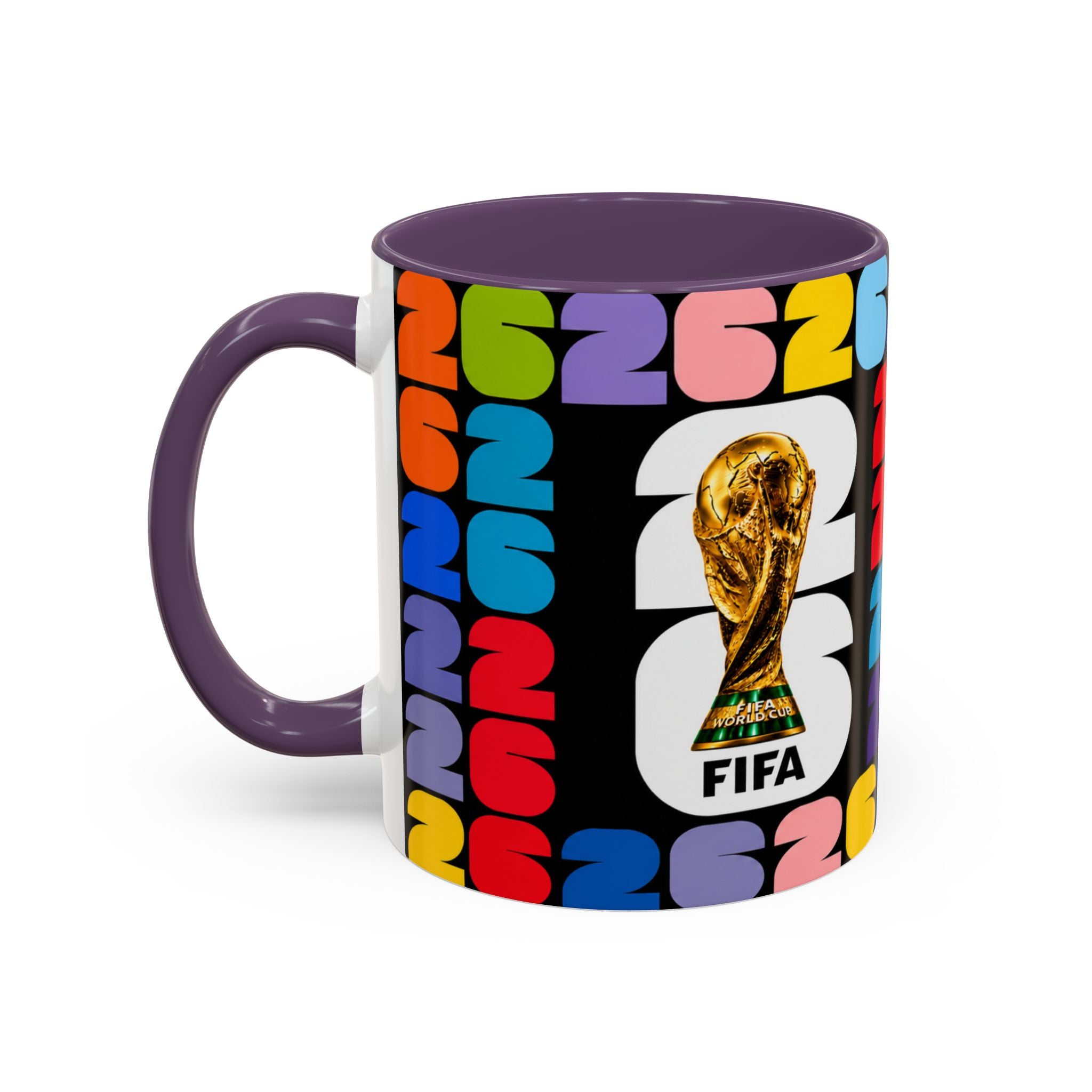 2026 World Cup Accent Coffee Mug – Colorful FIFA Trophy Design (11/15oz)