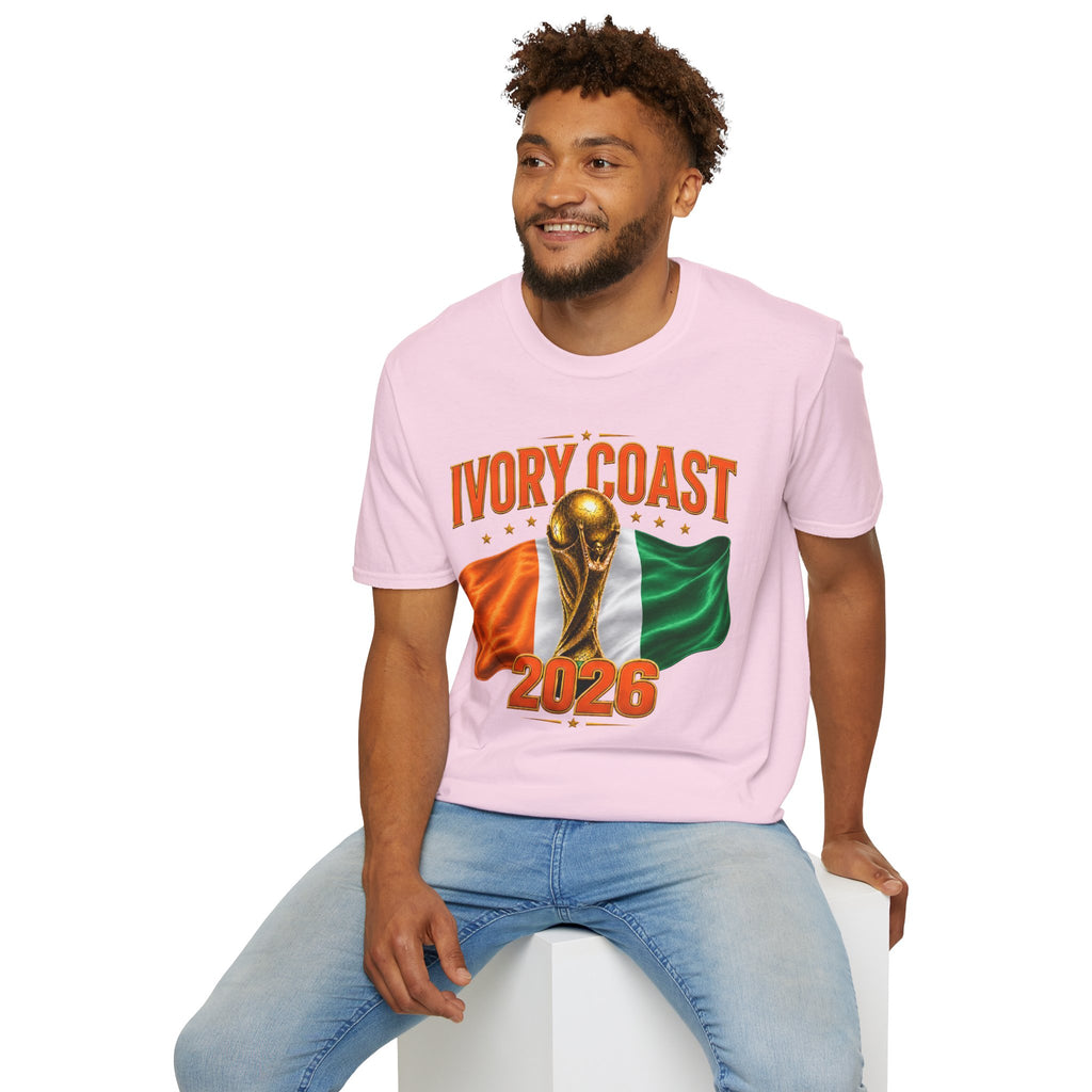 Ivory Coast 2026 World Cup T‑Shirt — FIFA Trophy & Flag Soccer Fan Tee