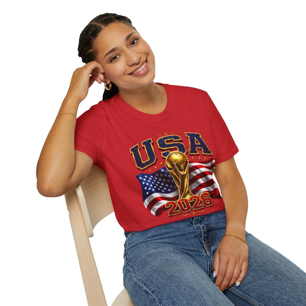 USA World Cup 2026 Soccer T-Shirt – American Flag & Trophy Design