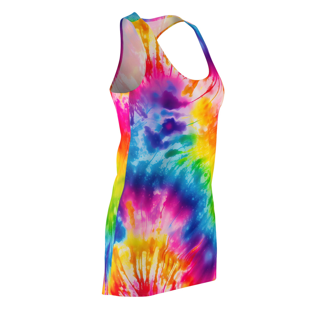 Tie-Dye Racerback Dress — Vibrant Rainbow All-Over Print