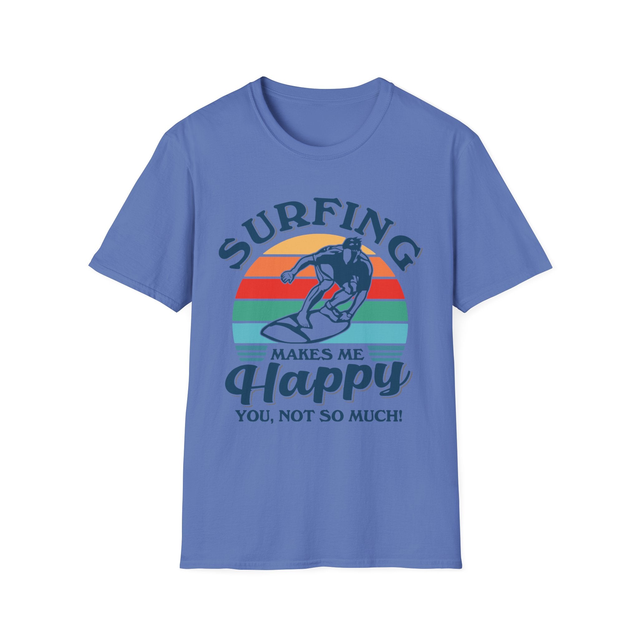 Surfing Makes Me Happy T-Shirt | Retro Sunset Surfer Graphic